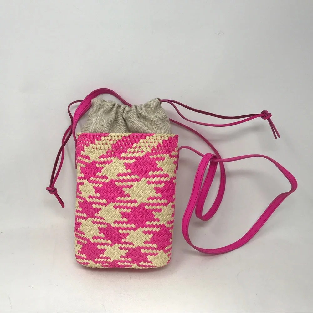 Loewe Raffia Anagram Bucket Bag, OS - Natural/Fuchsia - Pink